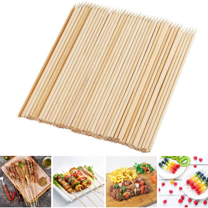 Fu Store Bamboo Skewers, 8 Inch Bamboo Sticks 100pcs BBQ Kabob Skewers, Grill, Appetizer, Fruit, Corn, Chocolate Fountain, Cocktail, Art, Craft, Set of 100 Pack - Image 1